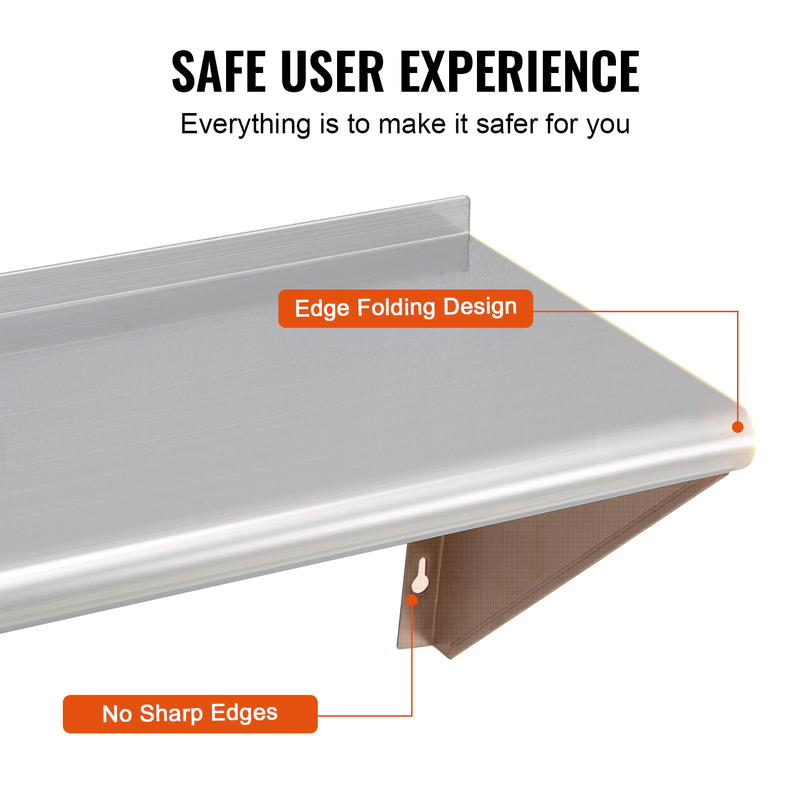 HONGGE Heavy Duty Stainless Steel Wall Mounted Floating Shelving with Brackets for Commercial Storage