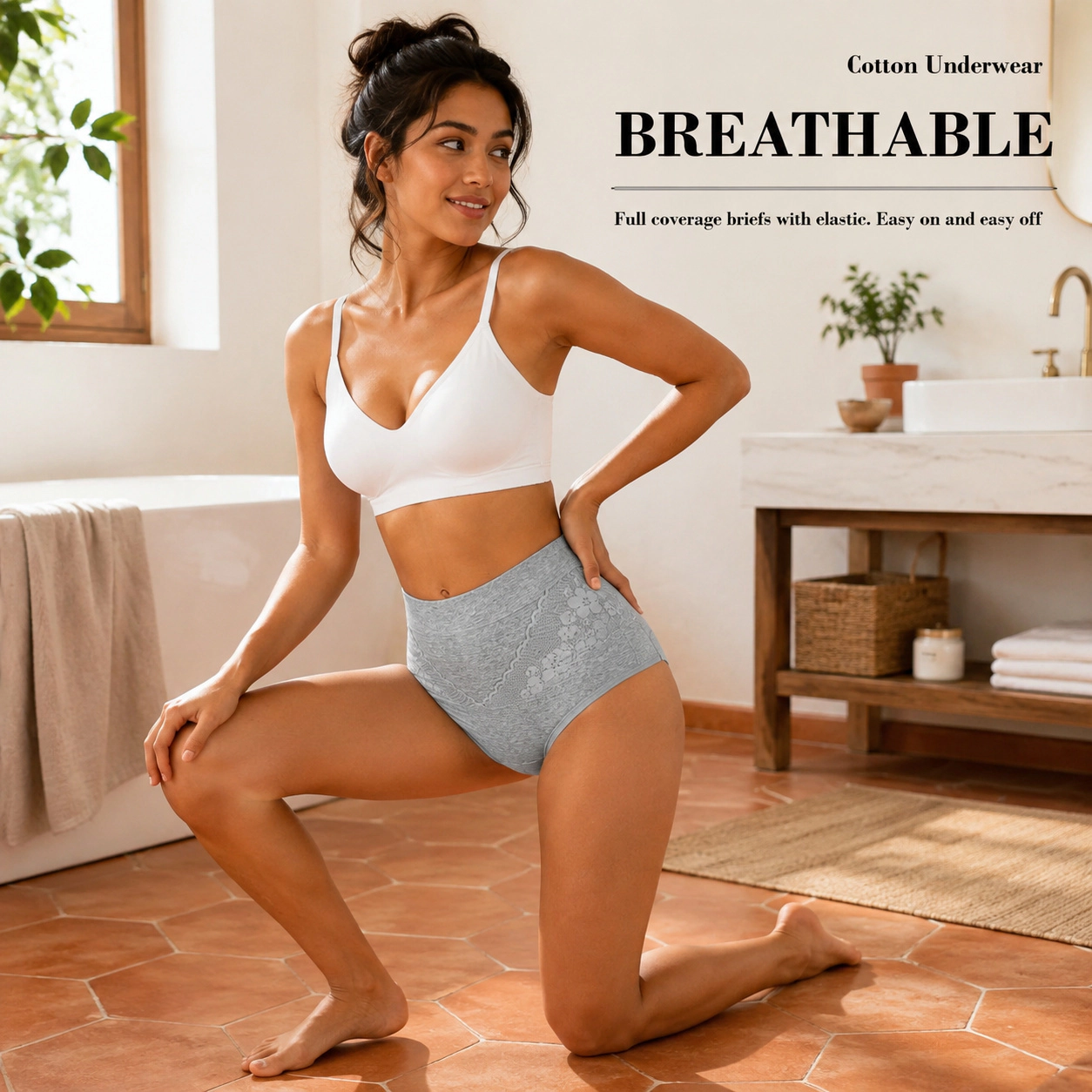 WZK Womens 5-Pack High Waisted Cotton Tummy Control Full Coverage Briefs Panties