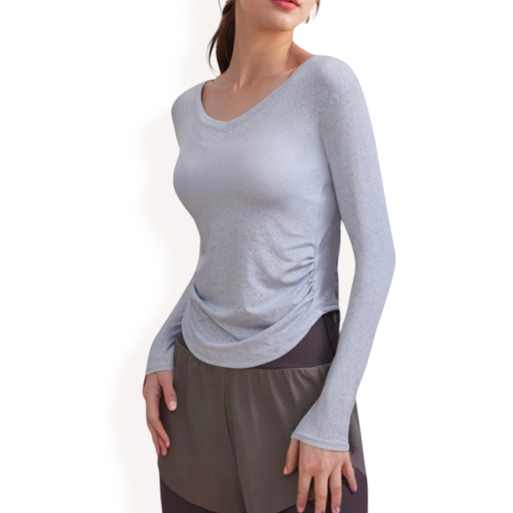 Anna-Kaci Women's Long Sleeve Fitted Activewear Top with Side Ruching