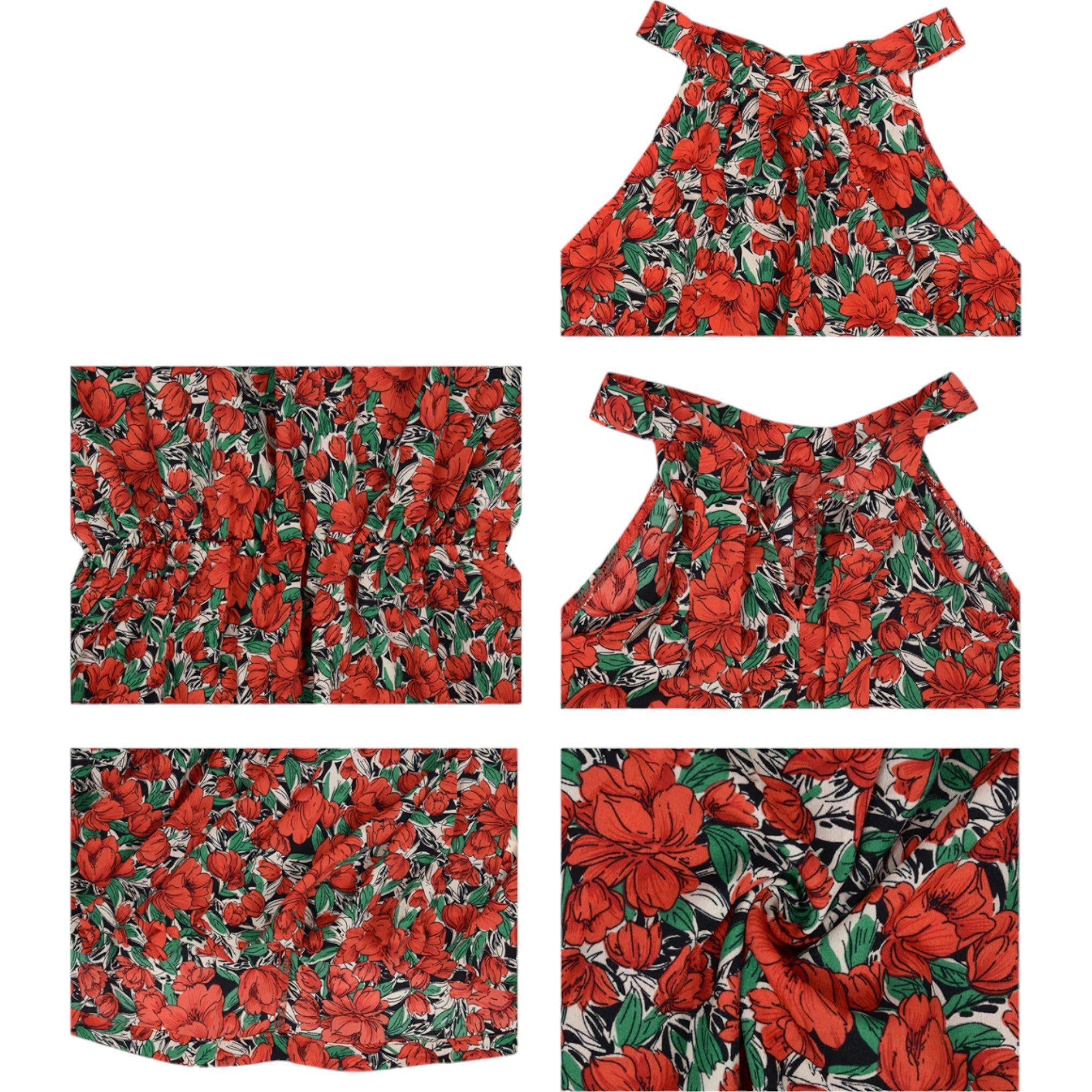 Anna-Kaci Women's Halter Neck Tie Back Boho Floral Print Elastic Waist Mini Dress