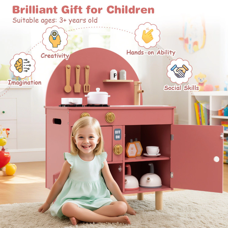 Hivvago Play Kitchen for Kids Wooden Kitchen Playset with Stoves Faucet Sink Microwave and Oven