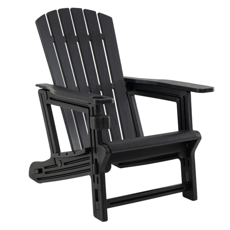 Hivvago Hdpe Adirondack Chair With Cup Holder And Wooden Texture For Patio