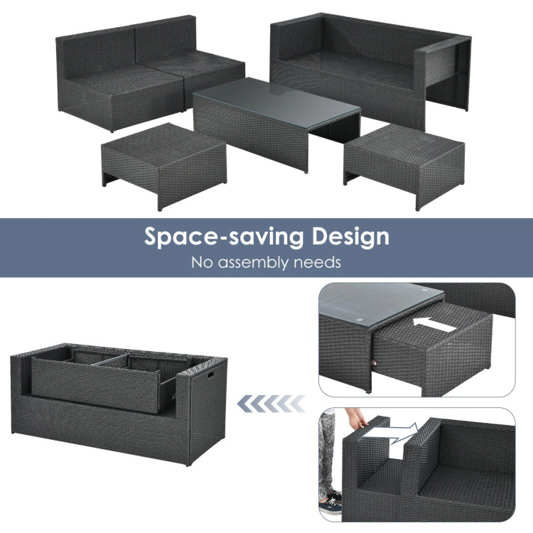Hivvago 6 Pieces Patio Rattan Furniture Set With Glass Table And Cushioned Seat