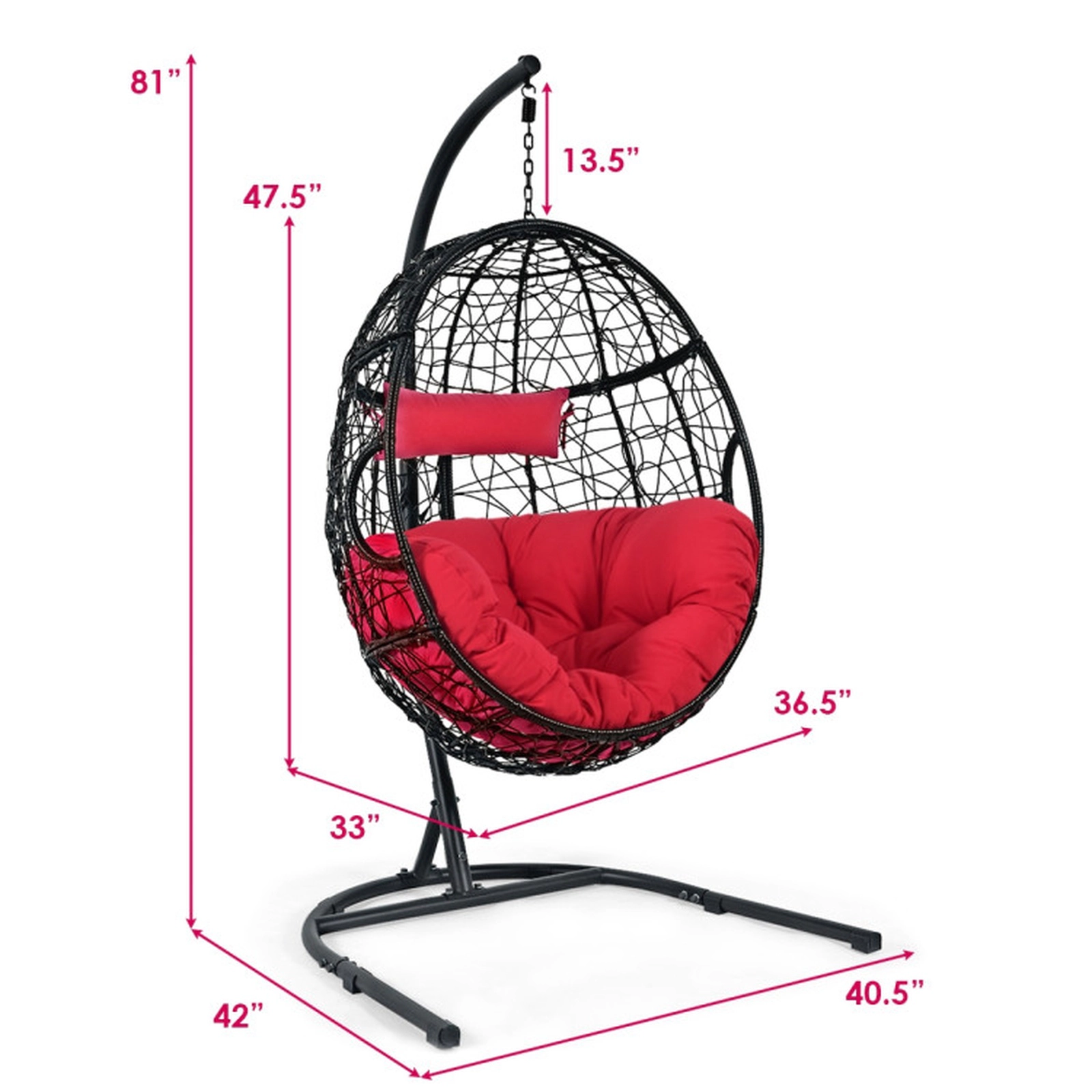 SUGIFT 250-lb Capacity 81-in Hanging Cushioned Hammock Chair with Steel Stand Pillow and Safety Hook