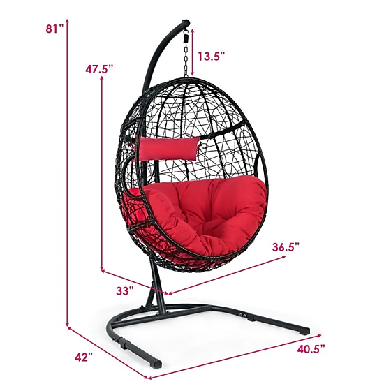 SUGIFT 250-lb Capacity 81-in Hanging Cushioned Hammock Chair with Steel Stand Pillow and Safety Hook