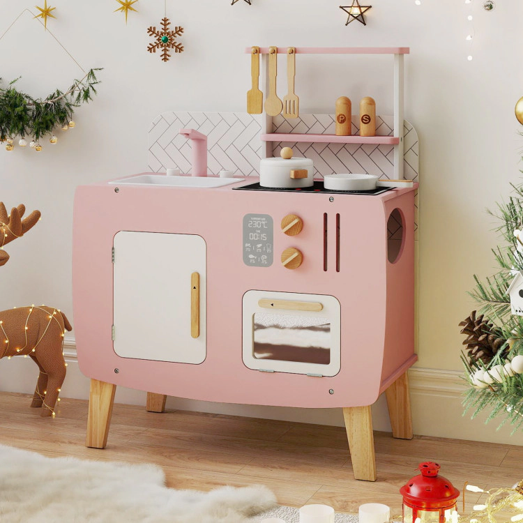 Hivvago Play Kitchen for Kids Wooden Kitchen Playset with Stoves Sink Faucet and Oven