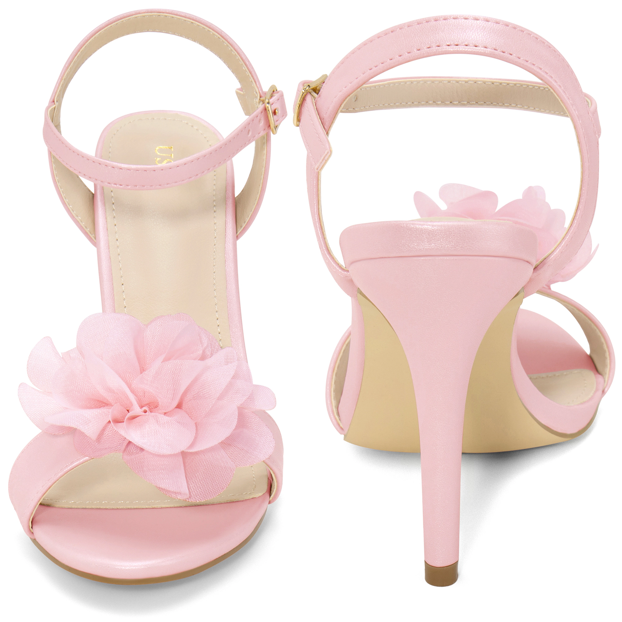 BLISSFUL STEP Women's Open Toe Ankle Strap Stiletto Heel Flower Sandals
