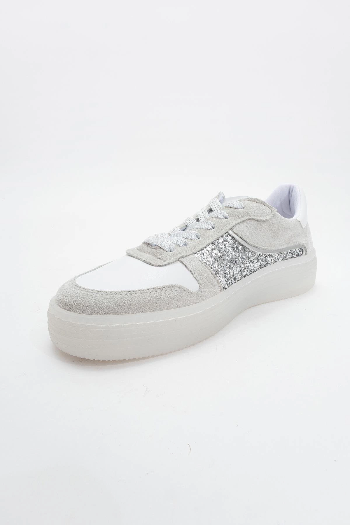 Forever & Always Womens Felipe Glitter Leather Sneakers