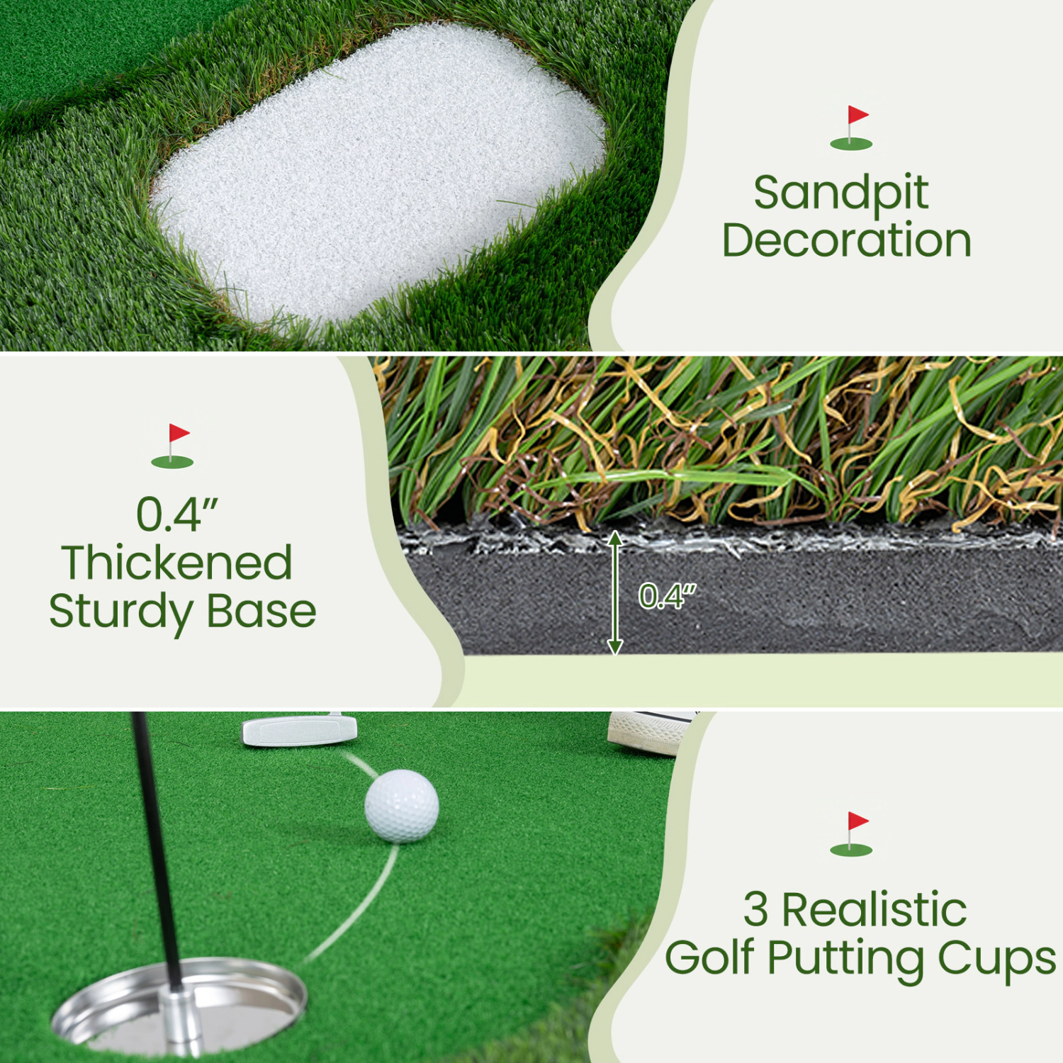 LJG 10 x 3.5ft Golf Putting Green with 3 Hole Cups and 3 Flags for Home Backyard Garage Office