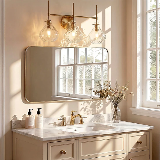 Tribesigns Three-Light Ripple Glass Shade Modern Vanity Light