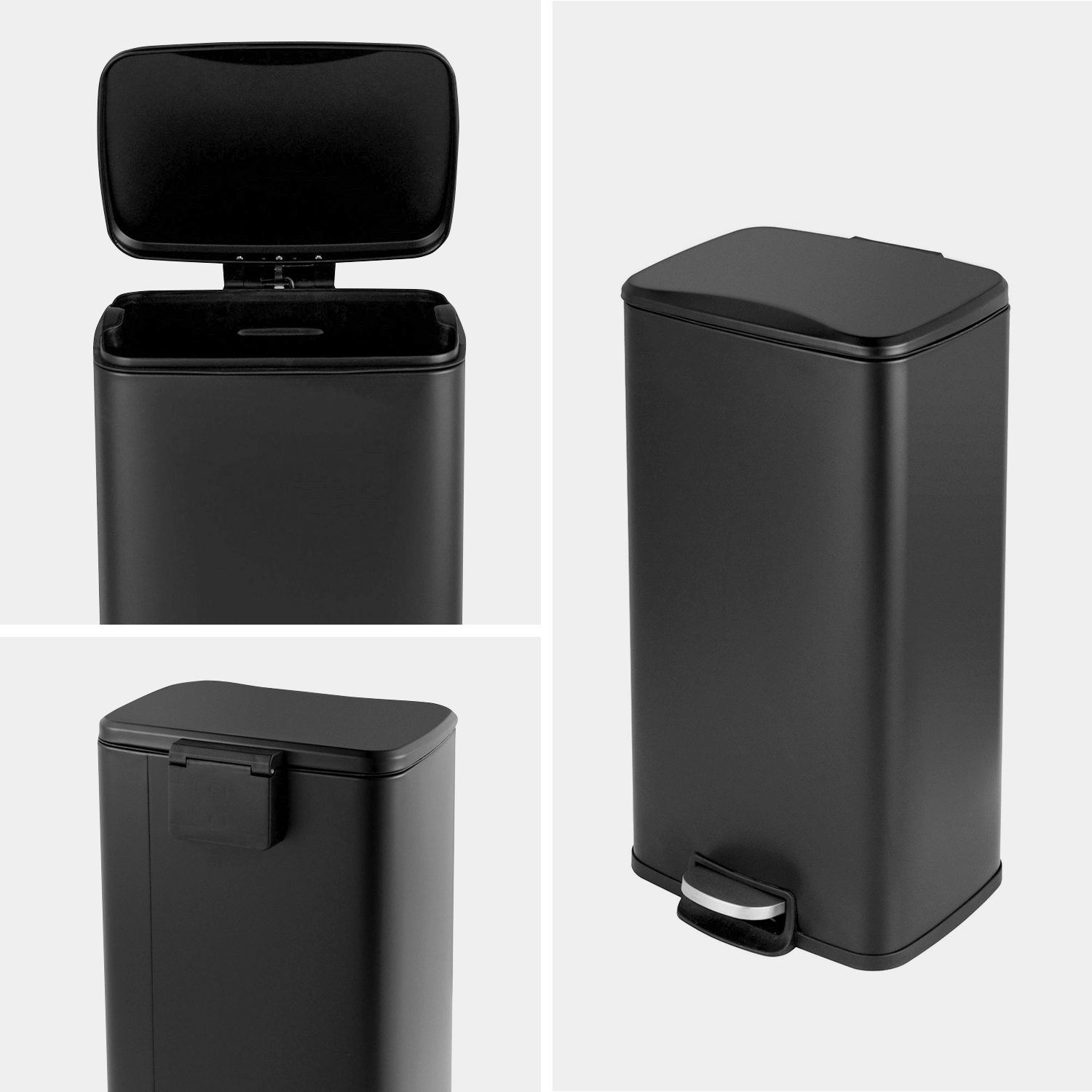 Innovaze 8 Gal./30 Liter Rectangular Matt Black Step-on Trash Can for Kitchen