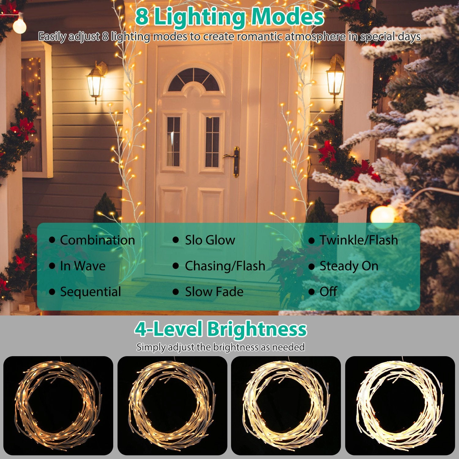 GBruno 144-LED Birch Garland String Lights With Timer