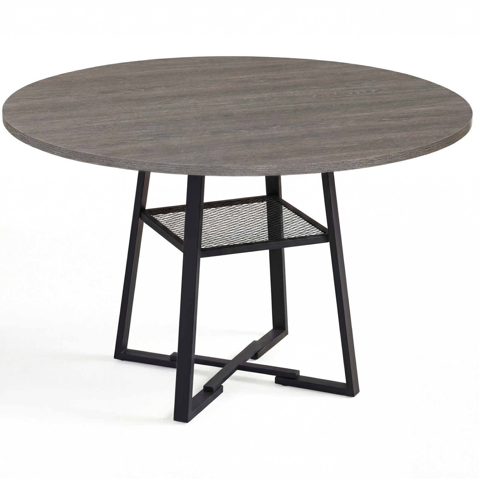 SUGIFT 47.5-in Round Dining Table for 4-6 with Storage Shelf 330-lb Tabletop Capacity Rustic Brown and Black Gray