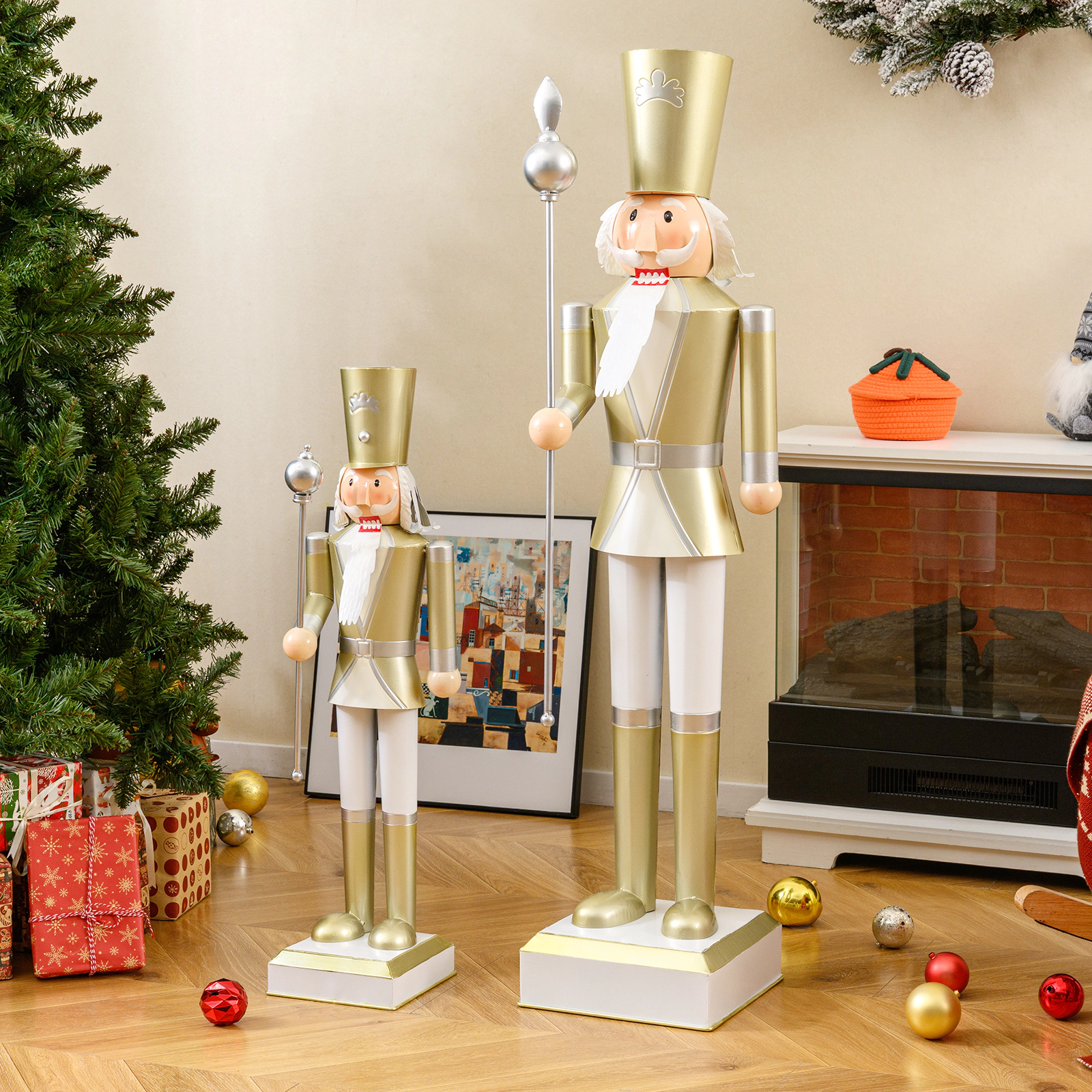 SUGIFT 32.5-in Christmas Nutcracker Figure with High Hat and Scepter White & Golden