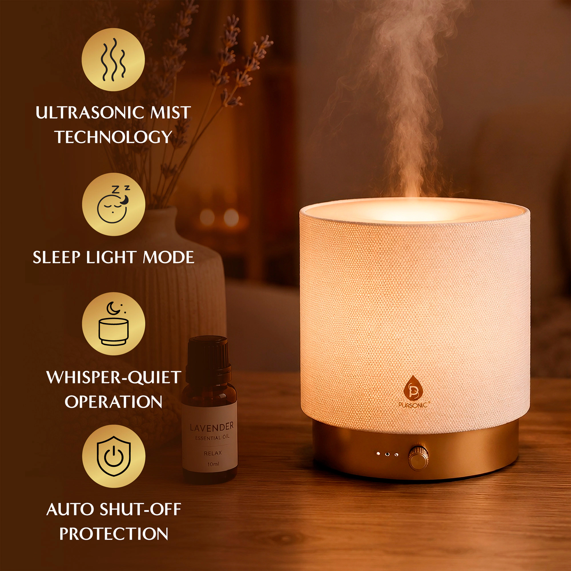 Pursonic Unisex Fabric Aroma Diffuser & Ambient Lamp 2-in-1