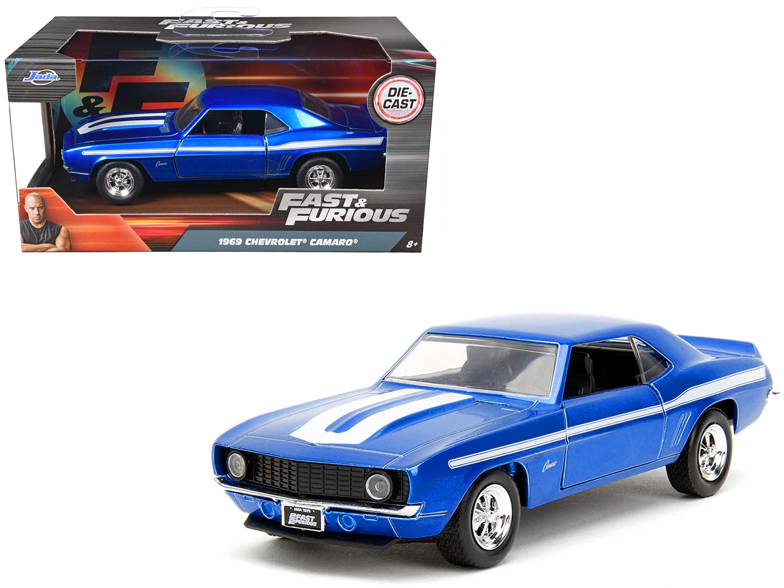 Jada 1969 Chevrolet Camaro Blue Metallic with White Stripes "2 Fast 2 Furious" (2003) Movie "Fast & Furious"