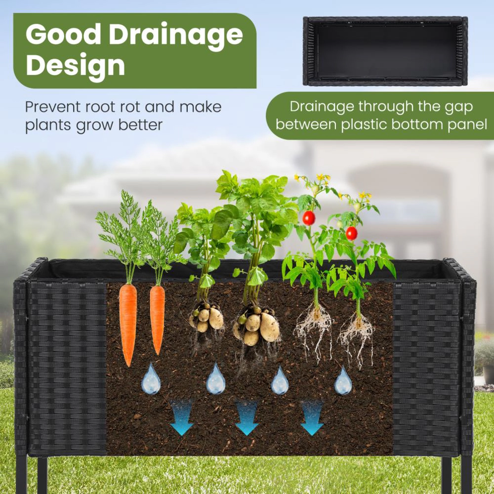 Hivvago Elevated Garden Planter with Rattan Finish Bottom Shelf