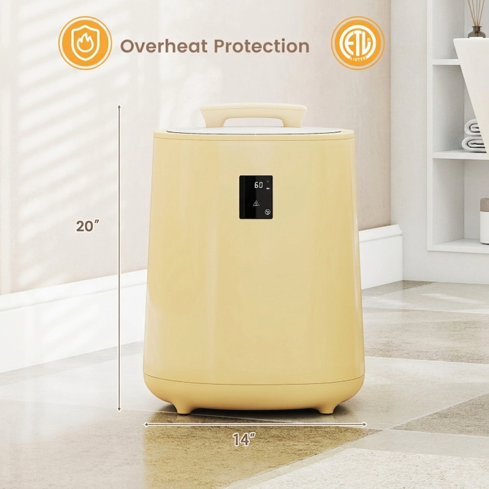 SUGIFT 18L LED Display Auto Shut Off Aromatherapy Holder Towel Warmer Bucket 14-in x 14-in x 20-in 380W Yellow