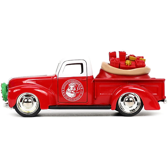 Jada Collectible 1941 Ford Pickup Truck Red And White "Santa'S Workshop" 1957 Chevrolet Bel Air Metallic