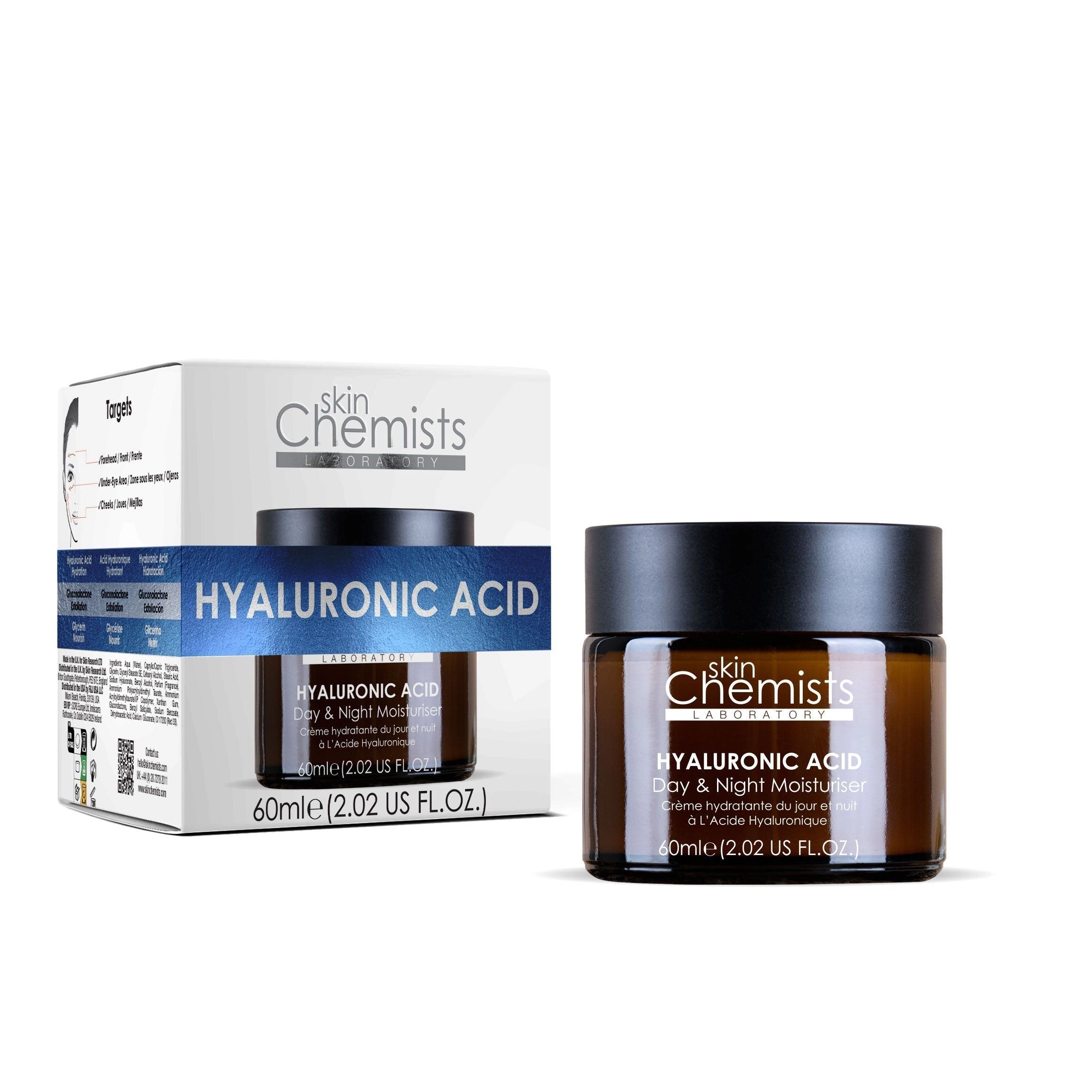 skinChemists Hyaluronic Acid Day Moisturiser 60ml - Deep Hydration for Dry, Mature Skin, Helps Smooth Fine Lines and Wrinkles