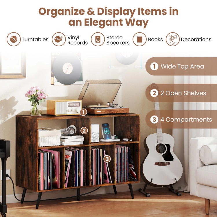 Hivvago Music Player Cabinet with Charging Ports and Open Display Storage