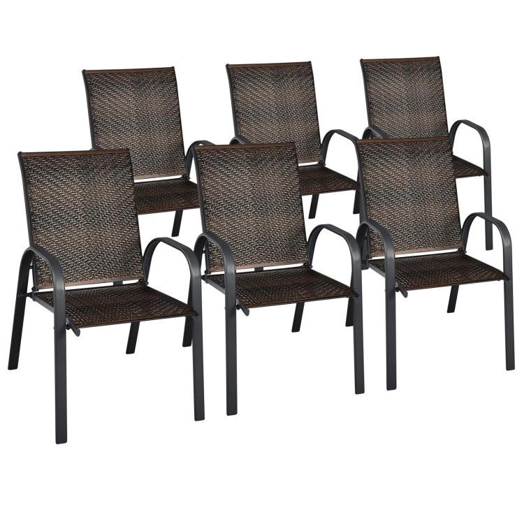 LJG Set of 6 Outdoor PE Wicker Stackable Chairs with Sturdy Steel Frame