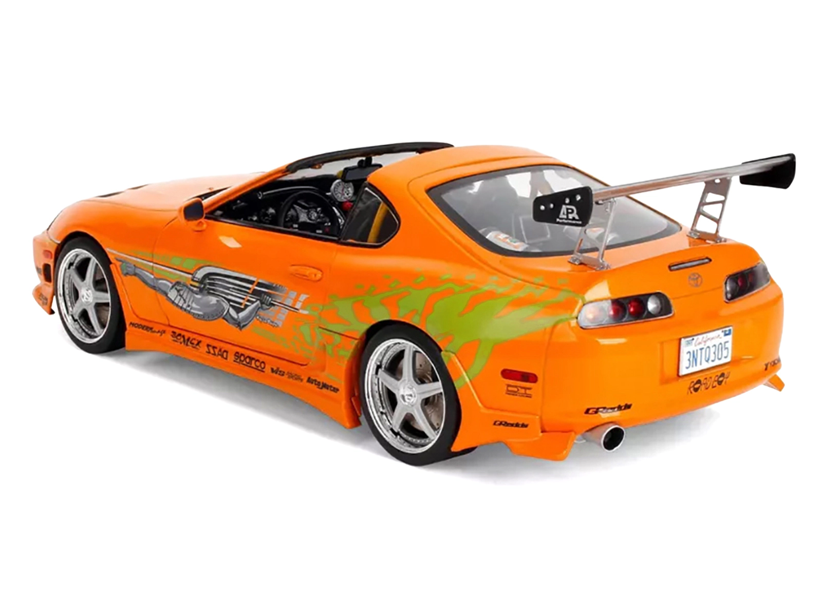 Jada 1993 Toyota Supra Orange with Graphics "The Fast and the Furious" (2001) Movie "25 Years of Fast &