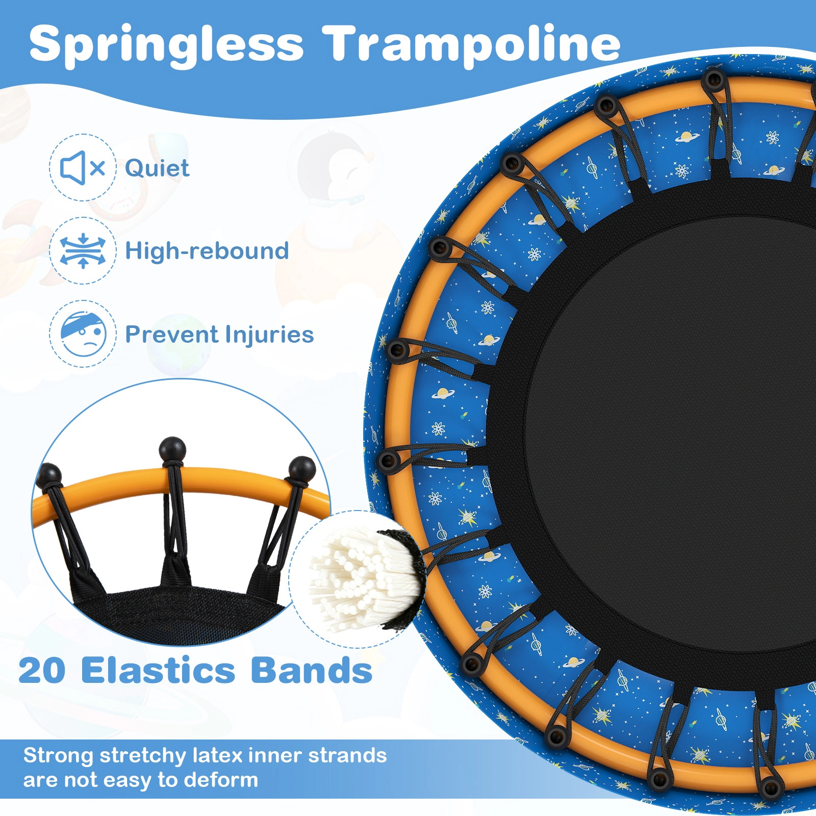 SUGIFT Springless Mini Trampoline for Toddlers Foam Padded Handle & Safety Padded Cover 176-lb Capacity Ages 3-6 Blue