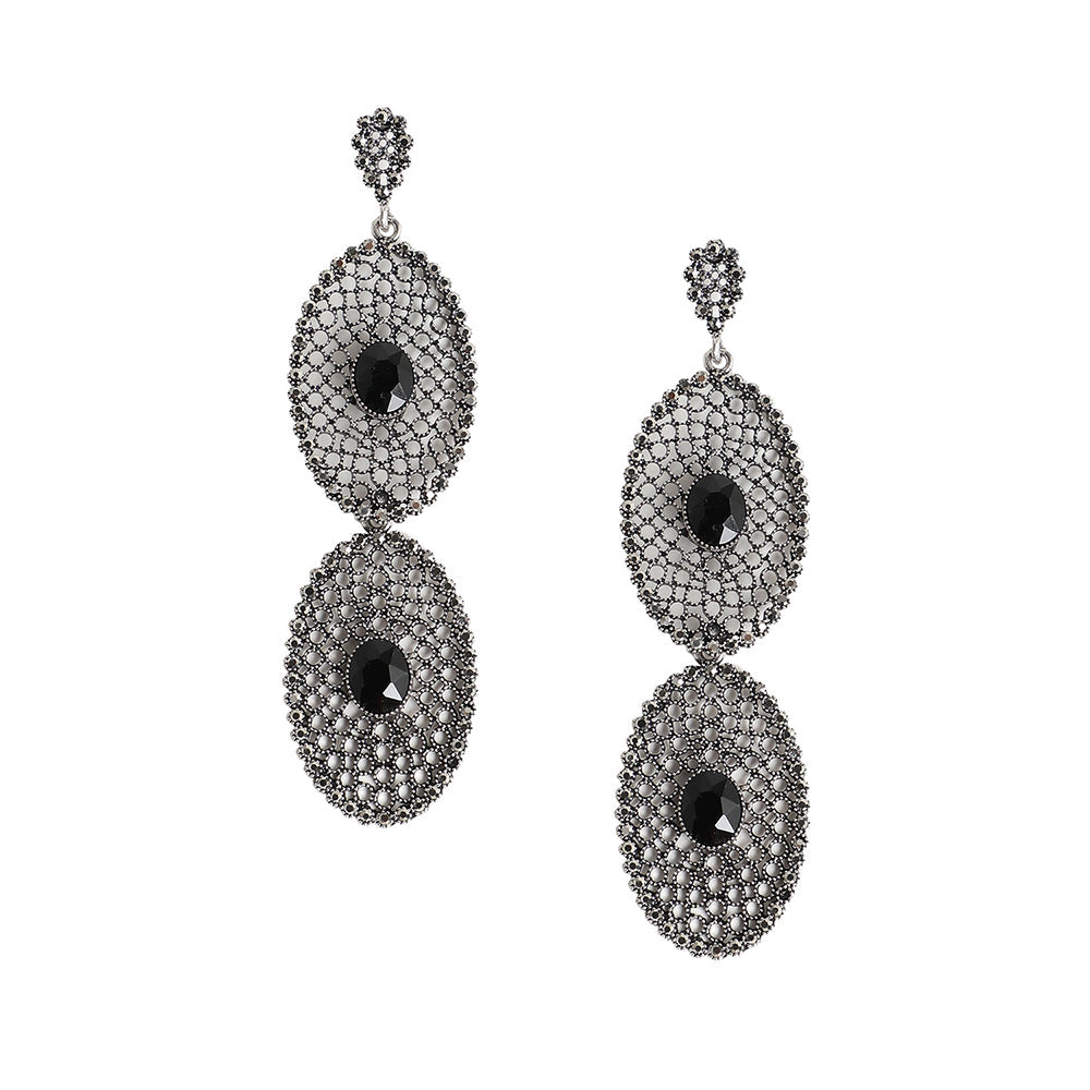 SOHI Women's Intricate Stone Oval Long Drop Earrings