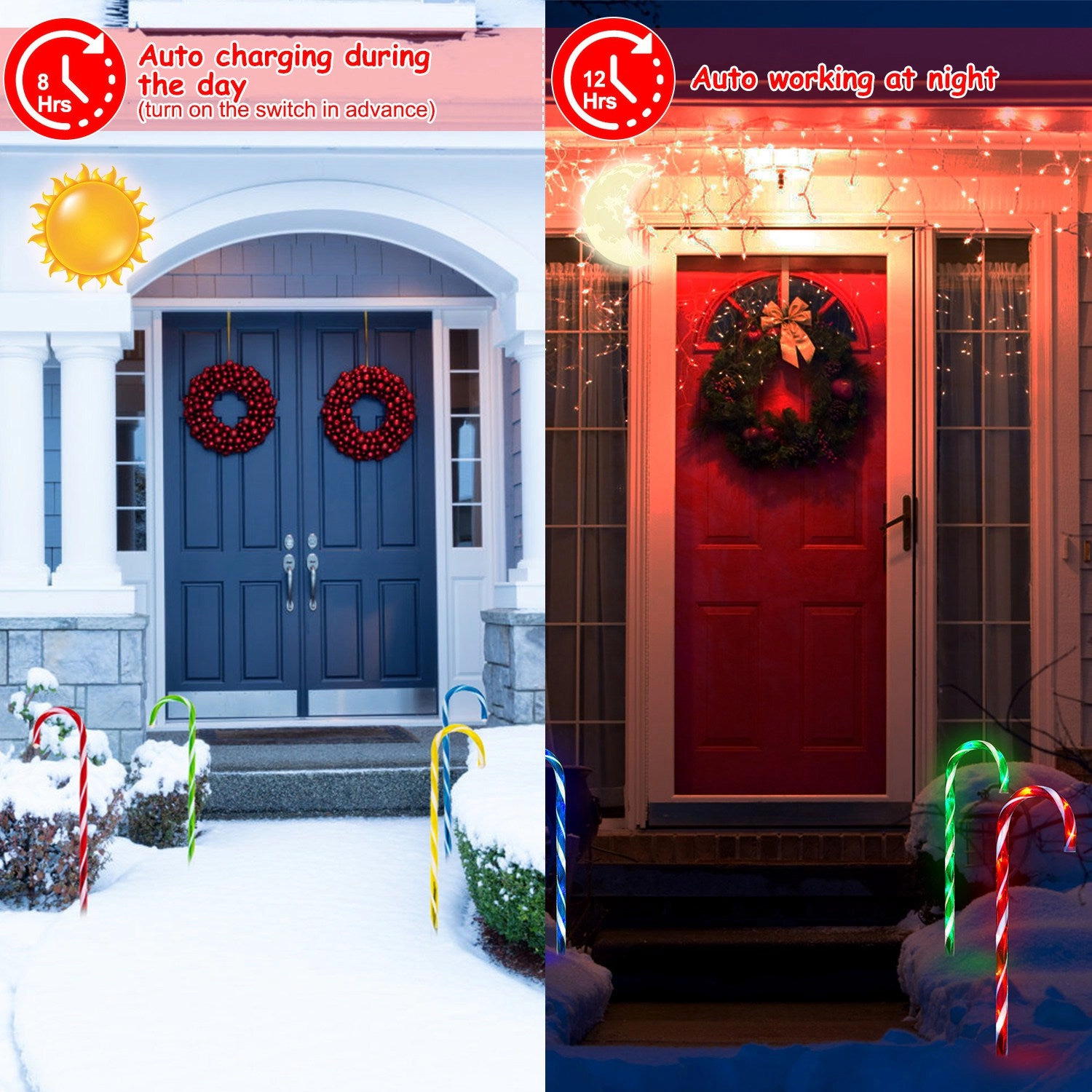 GBruno Solar Waterproof Candy Cane Stake Light