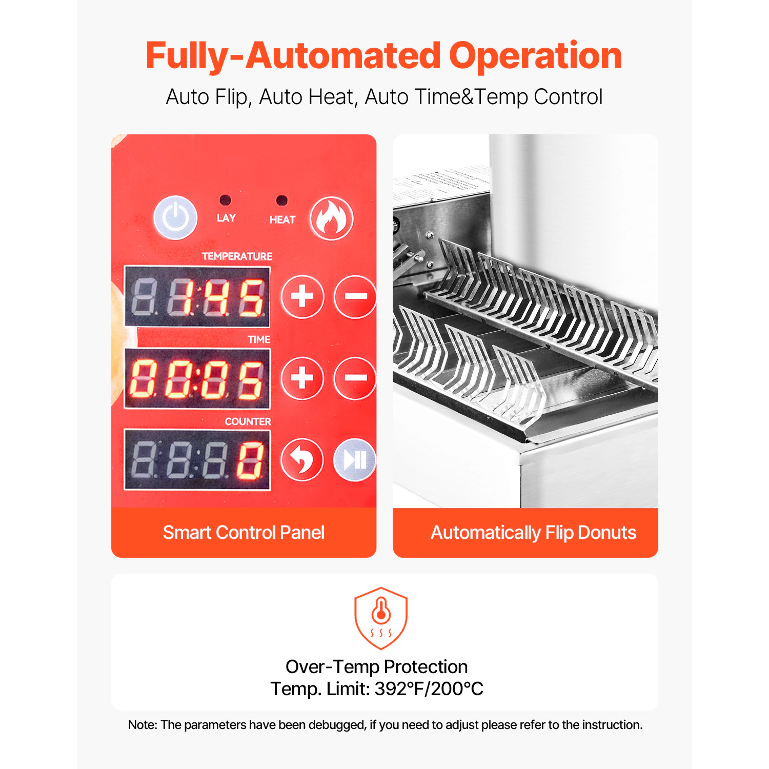 HONGGE Commercial Automatic Donuts Making Machine, Electric High Power Stainless Steel Fryer with Auto Frying