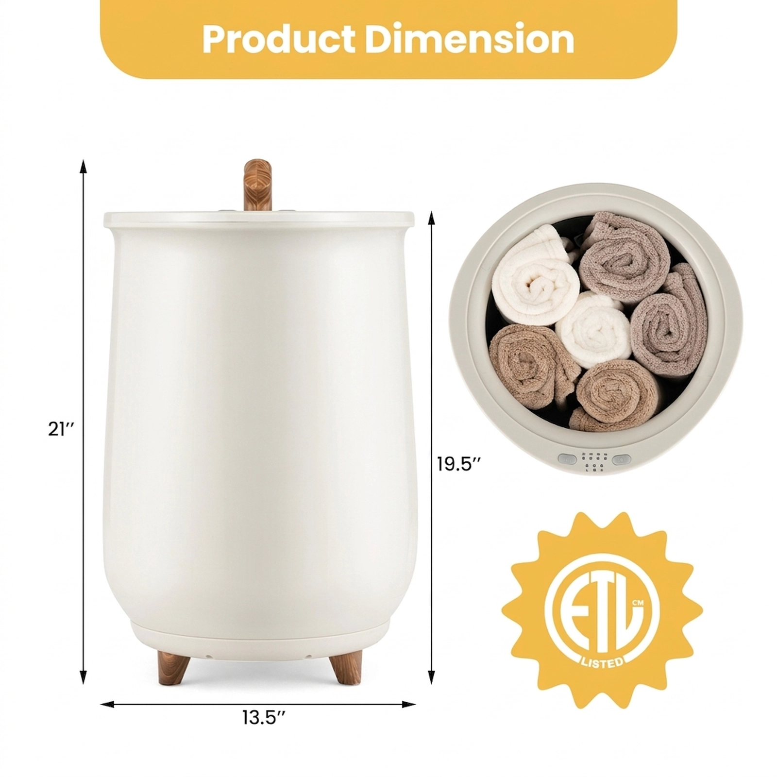 SUGIFT 23L Bucket Style Fragrant Disc Holder 3 Heat Levels Towel Warmer 13.5-in Dia x 21-in 465W 120V Gray