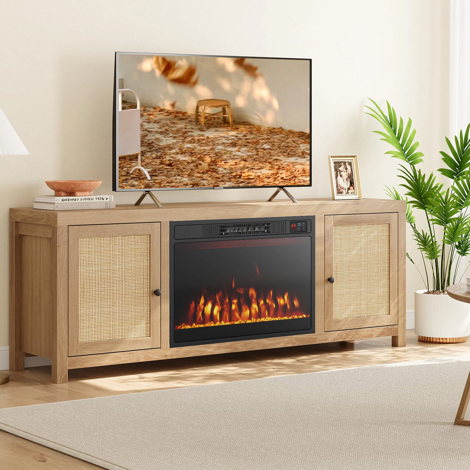 LJG 23 Inches 750W/1500W Electric Fireplace Heater with Alter Flame Color and Brightness