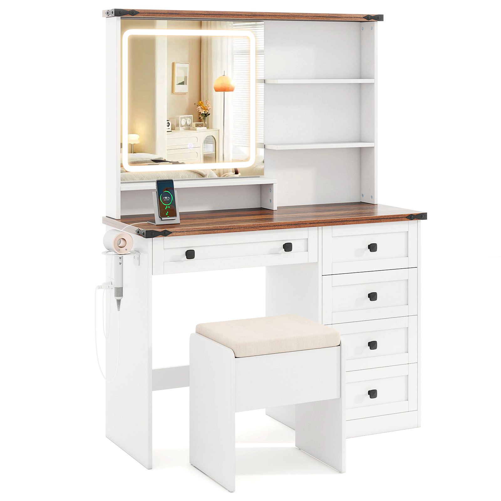 SlickBlue Makeup Vanity Desk with LED Mirror and Charging Station