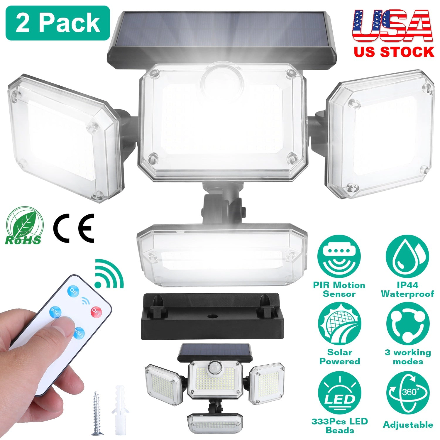 GBruno 2-Pack Solar Motion Sensor Wall Lights
