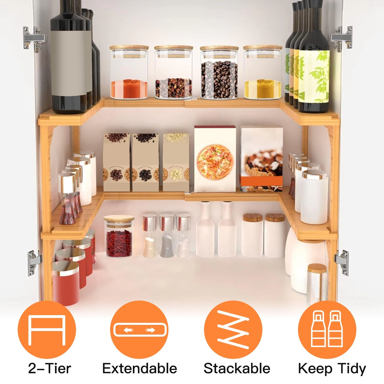 NEW Home Unisex 2-Tier Expandable Bamboo Spice Rack