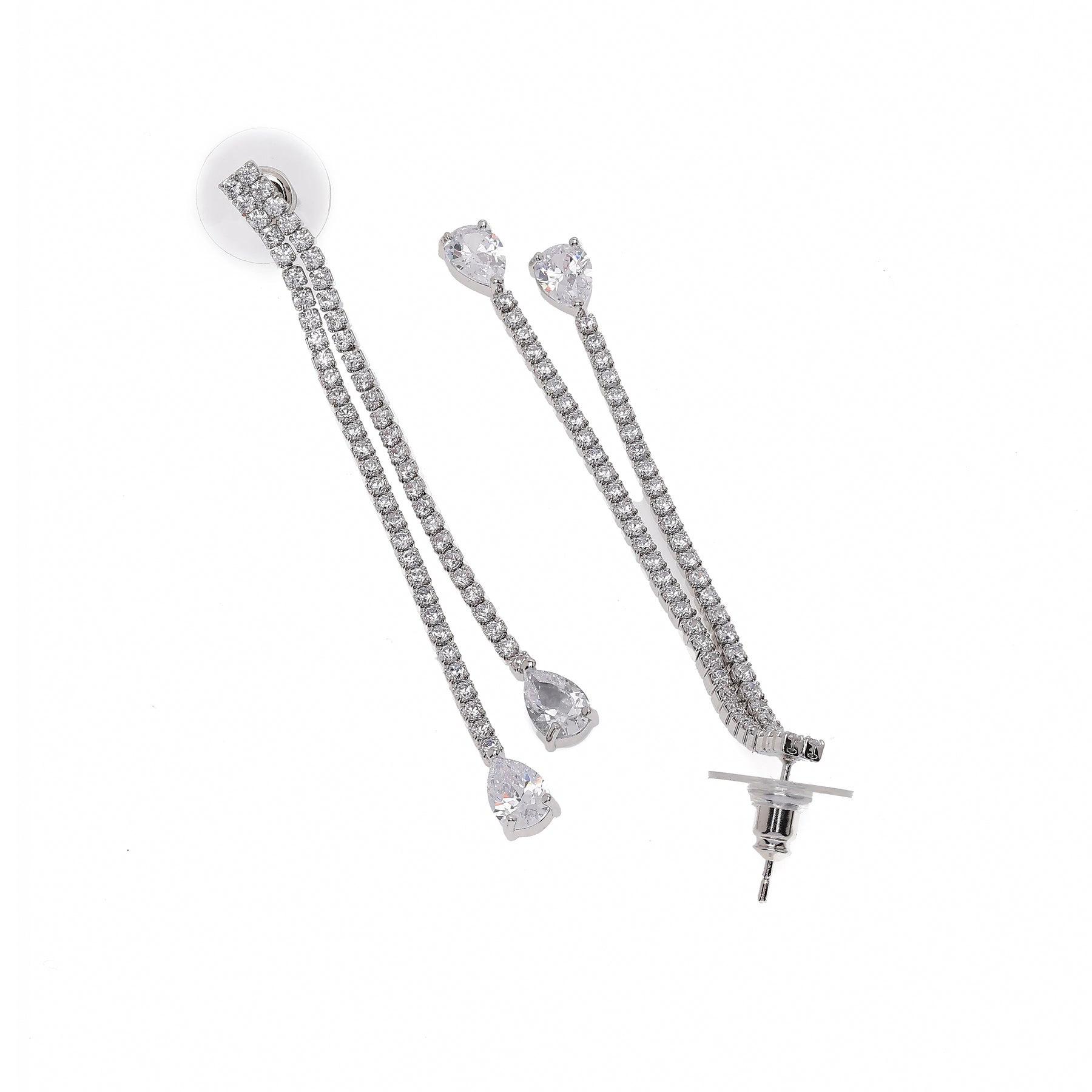 AGP PARIS Womens Silver Double Long Drop Earrings