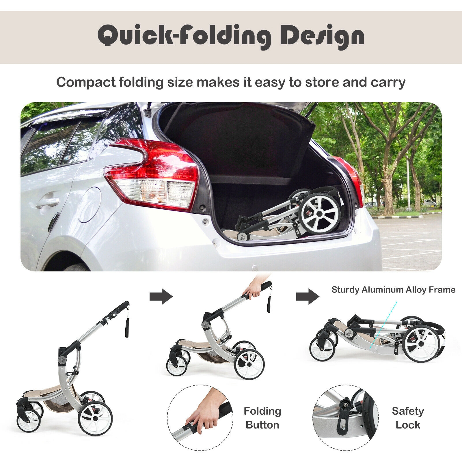 SlickBlue Foldable Infant Stroller with Adjustable Canopy and Safety Harness