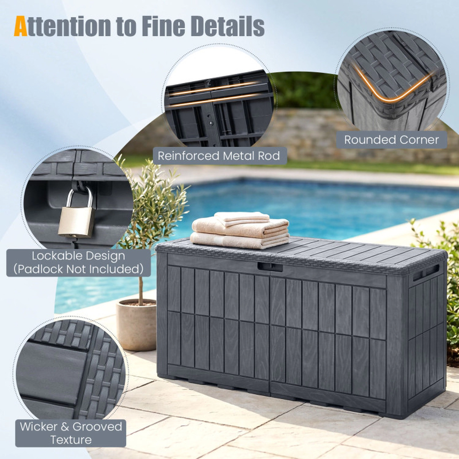 SUGIFT 100-gal 310-lb Seat Waterproof Lockable Outdoor Deck Box and Storage Bench with Hydraulic Rod