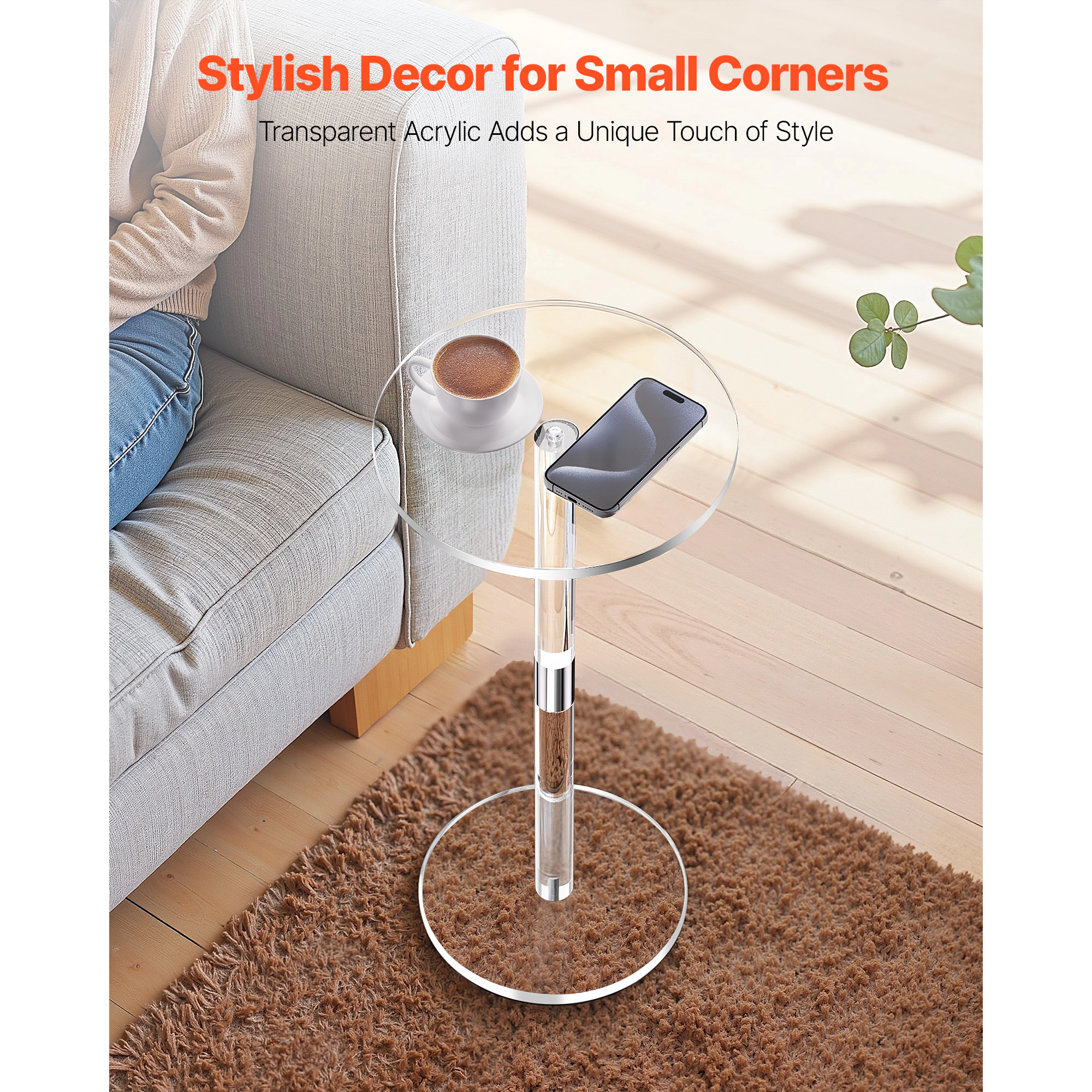 HONGGE Clear Acrylic Side End Table for Modern Desk