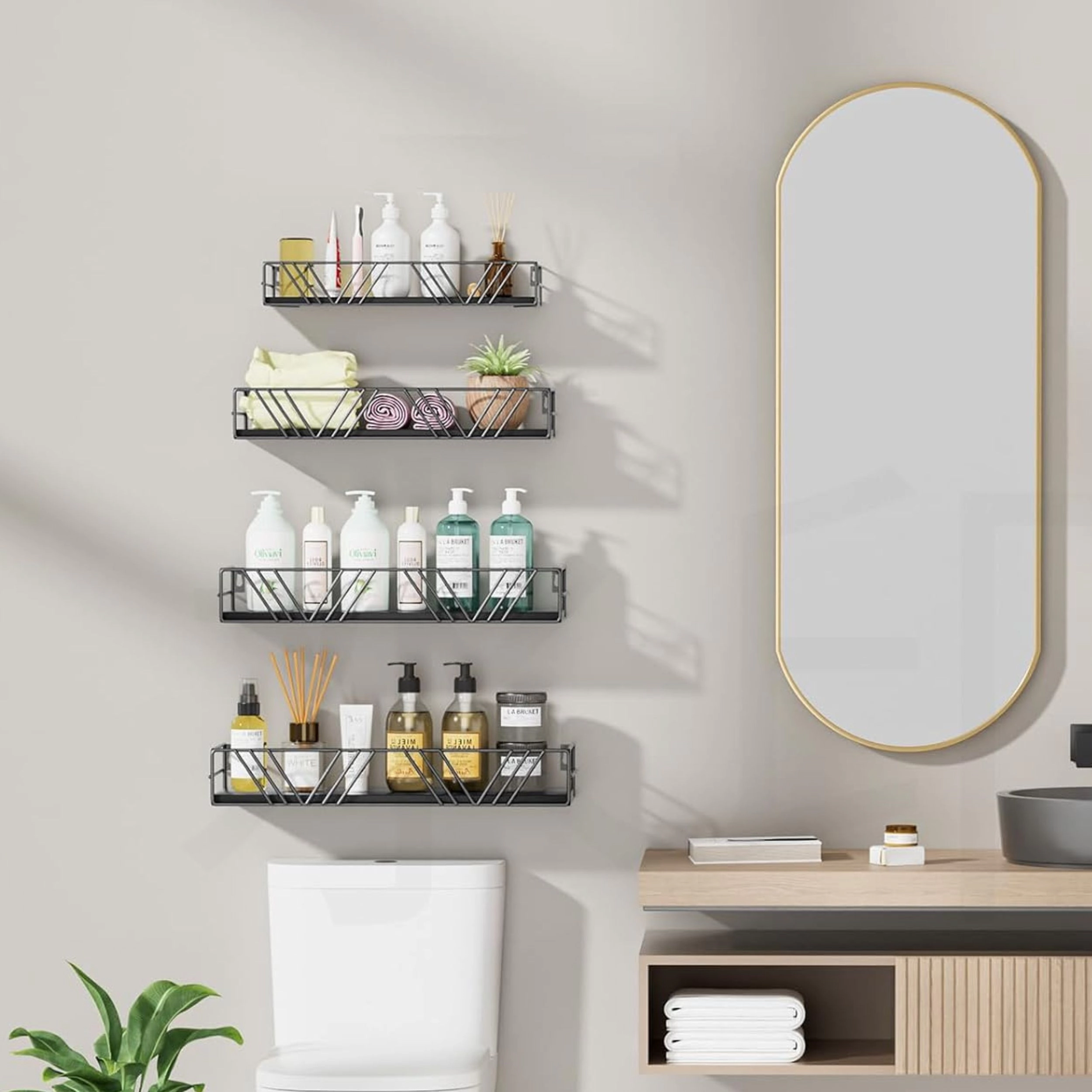 Stock Preferred Pack of 4 Wood Floating Wall Shelves Different Sizes