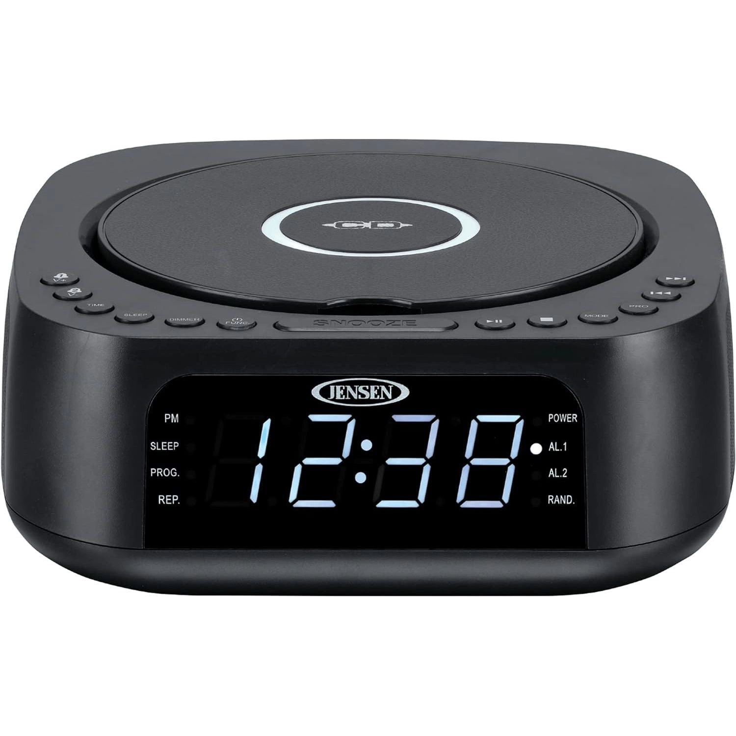 Jensen Stereo Digital Dual Alarm Clock with Top-Loading CD Player, Digital FM Tuner & USB Charging JCR-375