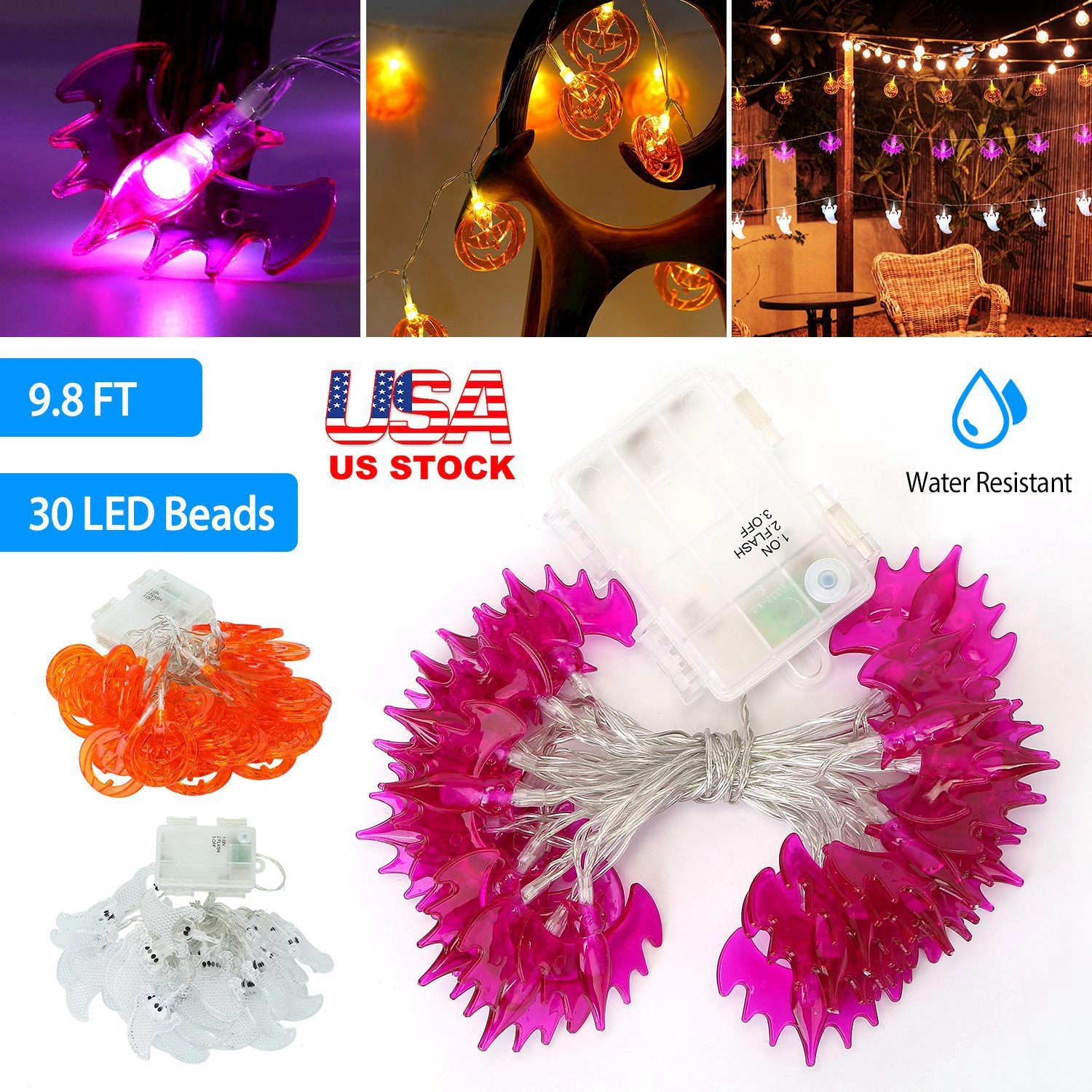 GBruno LED Ghost String Lights 30-Bulb 9.8ft
