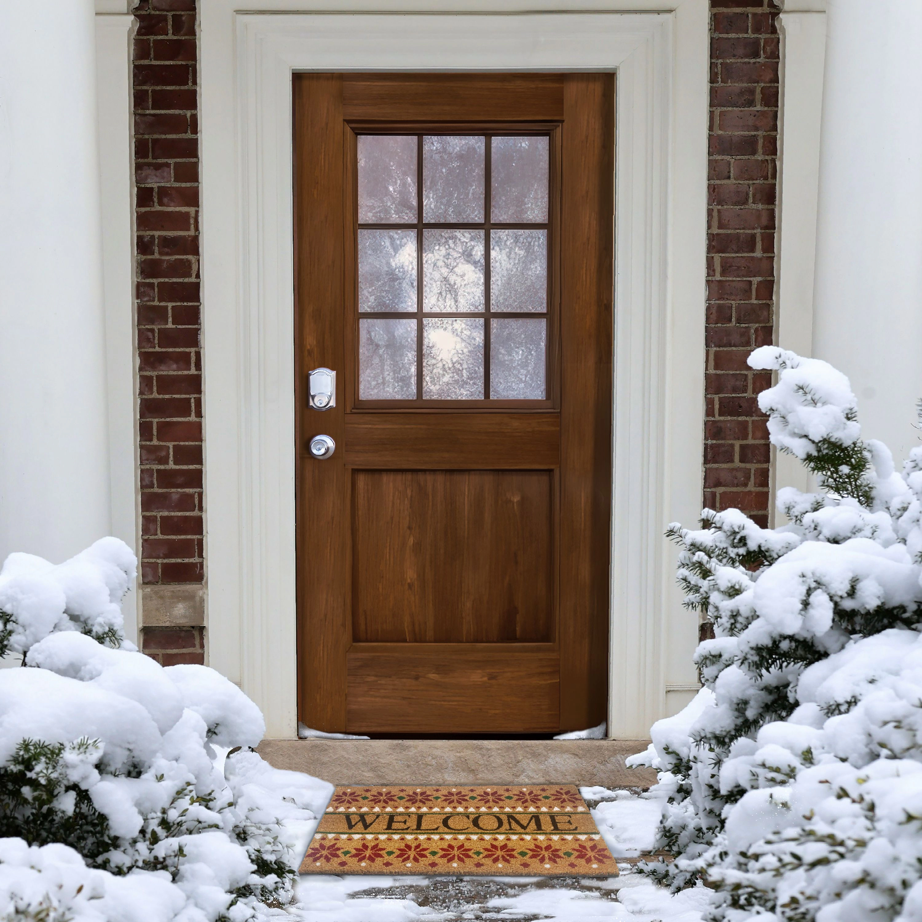 Kate Aurora Festive Christmas Snowflakes Bristled Outdoor Welcome Mat - 18"x30"