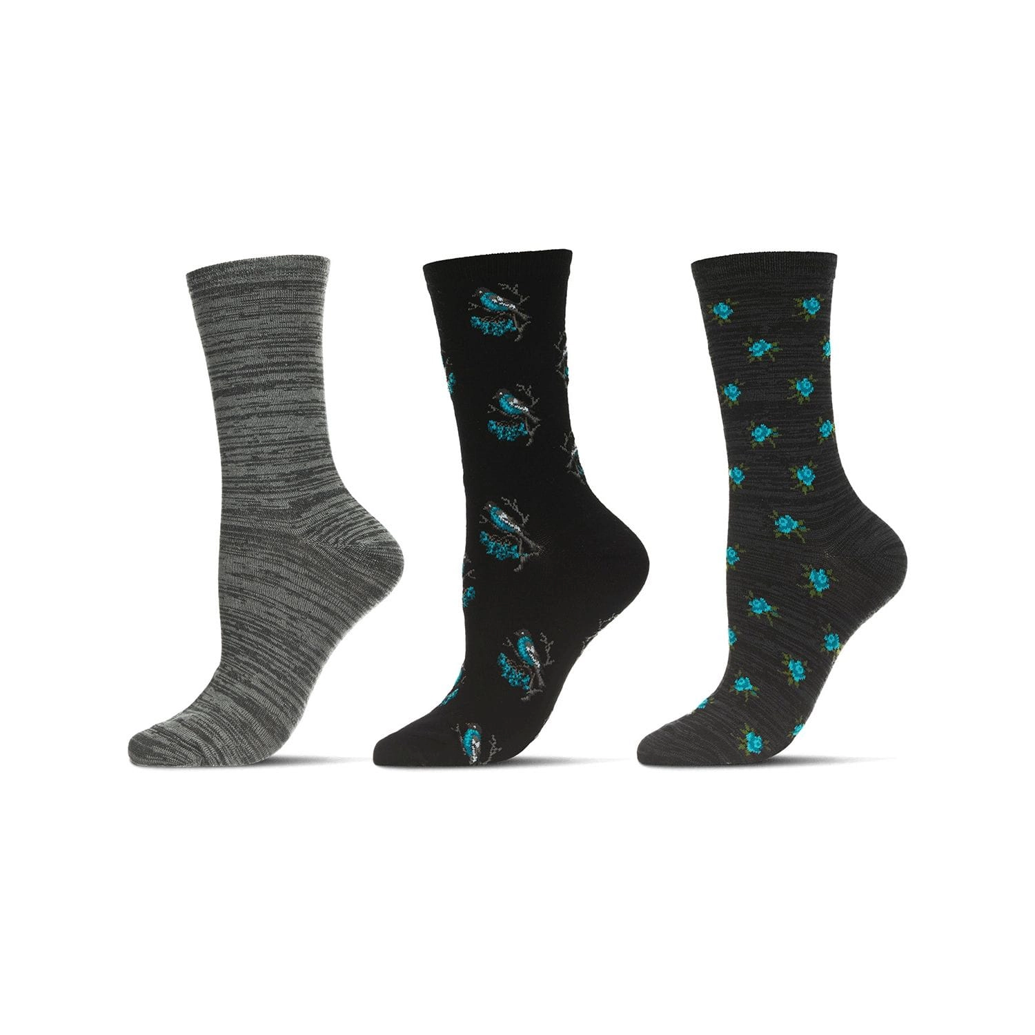 MeMoi Women's 3 Pair Pack Birds Rayon From Bamboo Crew Socks