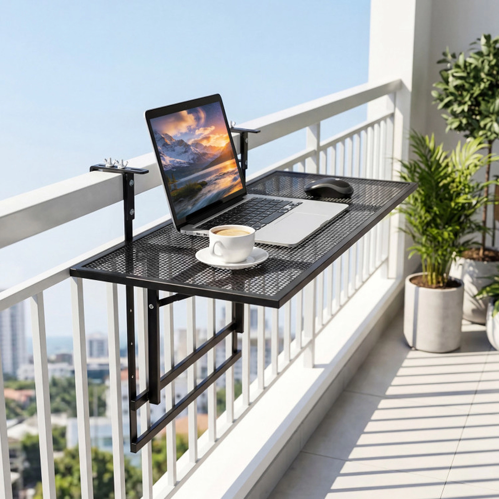 SUGIFT 31.5-in Adjustable Height Metal Folding Balcony Bar Table 5 Positions 53-lb Capacity 31.5 x 20-in Top Black