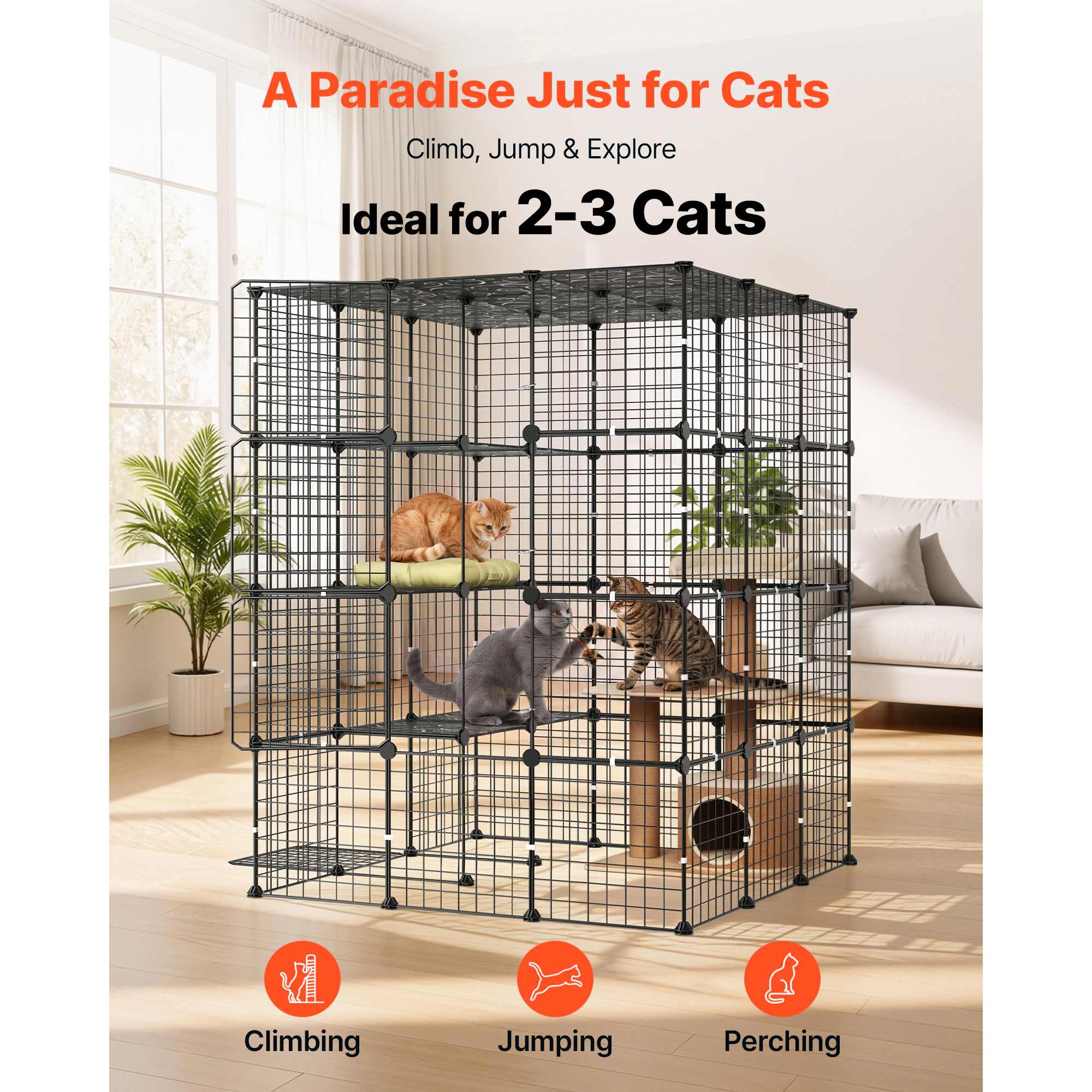 HONGGE Cat Cage Large DIY Cat Playpen Indoor Enclosure Detachable Metal Wire Kennel Crate with Exercise Place for Cats