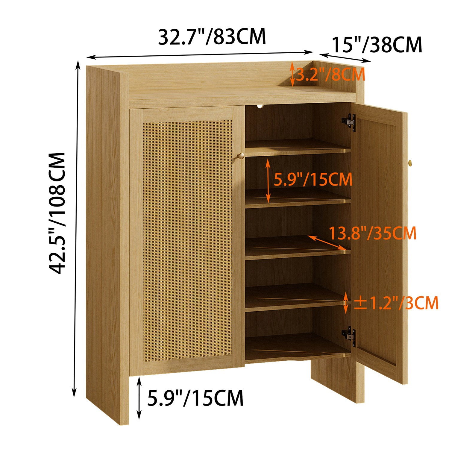 GBruno Rattan 6-Tier Shoe Cabinet With Doors