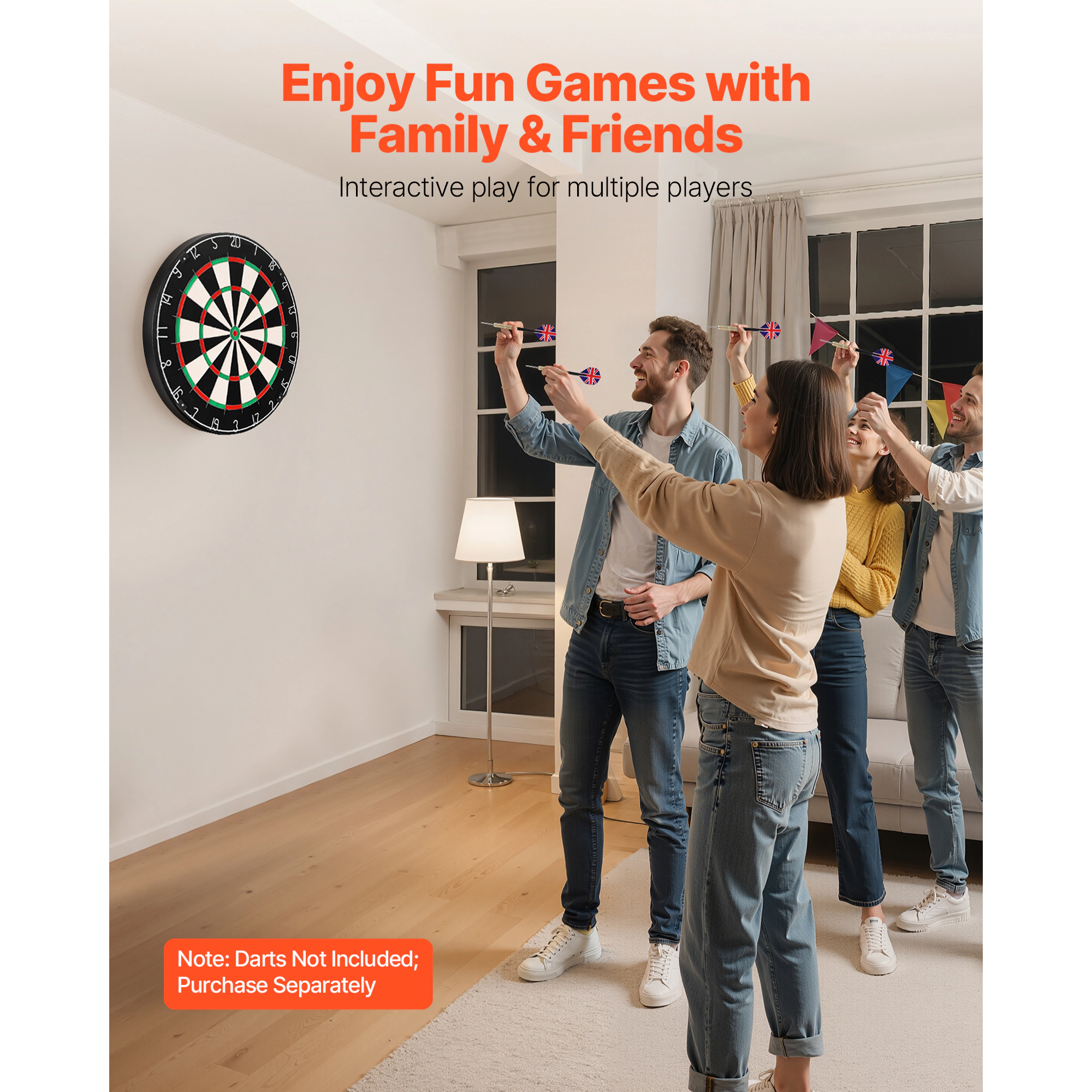 HONGGE Self-Healing Sisal Dartboard with Darts, Staple-Free Bullseye & Rotating Number Ring for Home Party Game