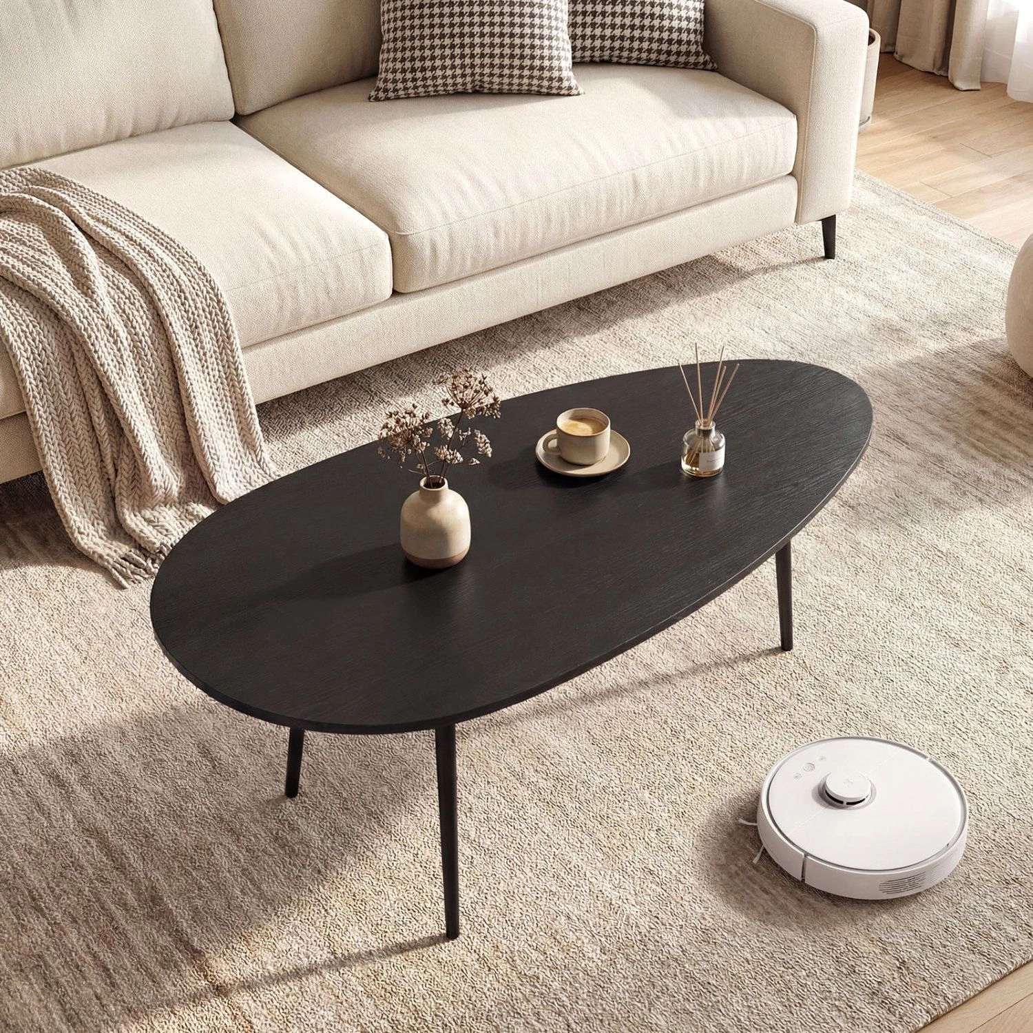 SlickBlue Modern Oval Center Table with Wood Top and Metal Base